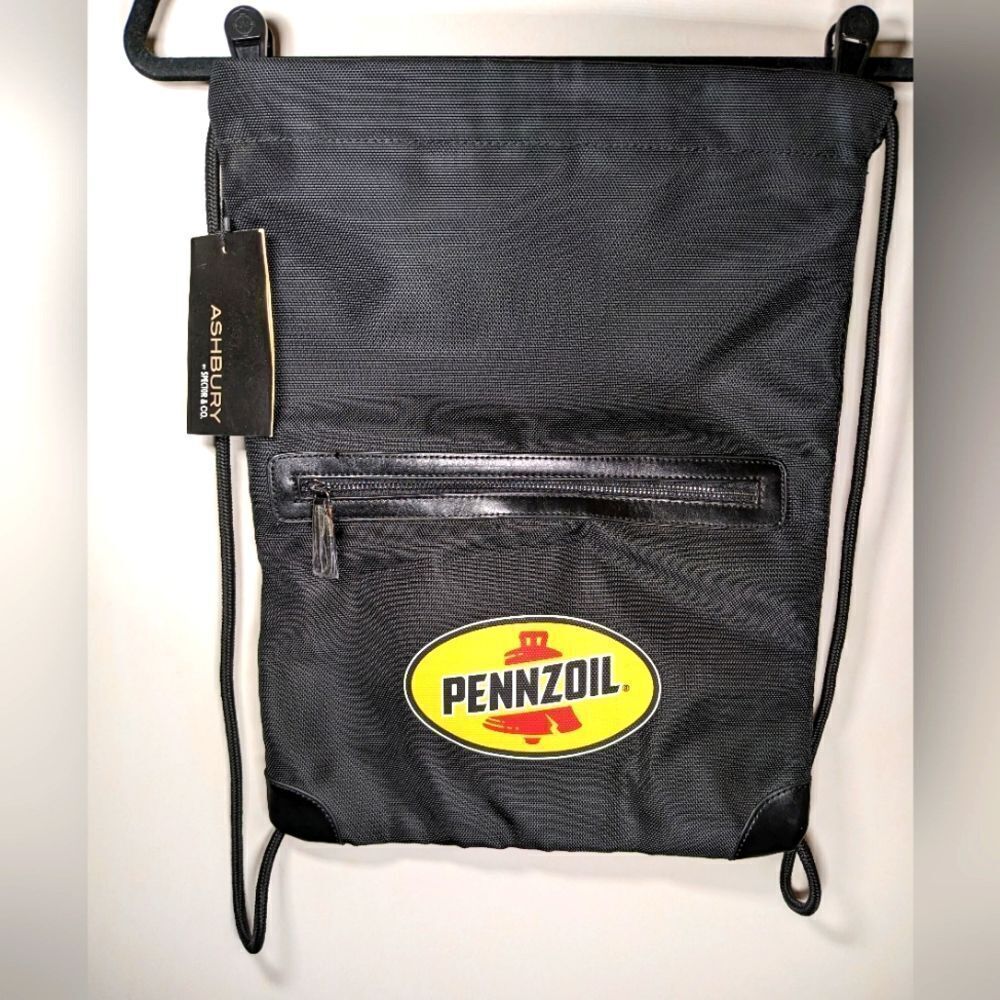 Pennzoil Ashbury Draw String Backpack Front Zip Pocket And Heavy Mesh Cool Back